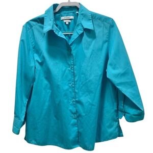 Foxcroft NYC Womens Blue Wrinkle Free Button Up Shirt Size 16